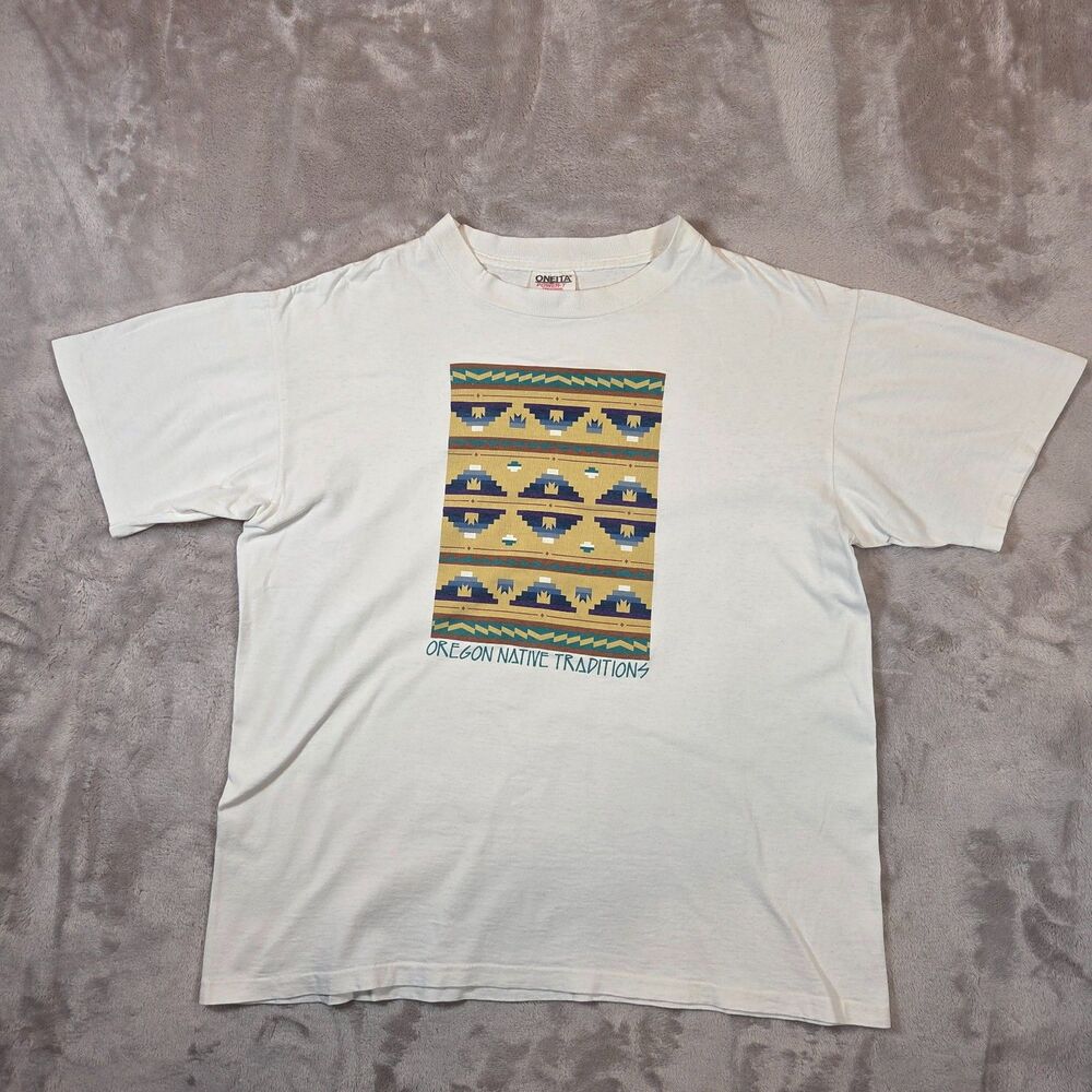 Vintage 90s Oneita Oregon Native Traditions T Shirt Mens Large USA Single Stitch